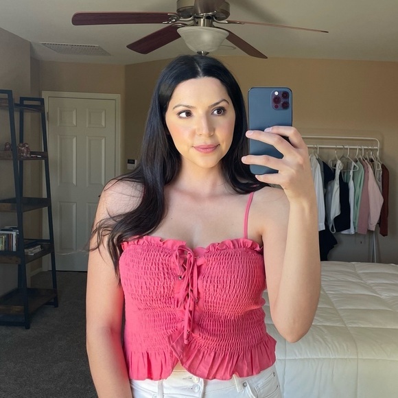 Pink Sweetheart Lace Up Ruched Top - Picture 1 of 6